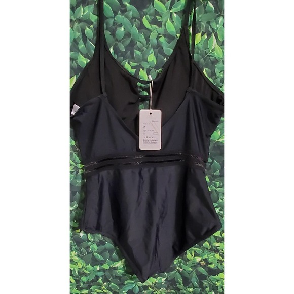 Lomitti Women's Mesh Insert Plunge 1pc Bathing Suit-M - Picture 3 of 5